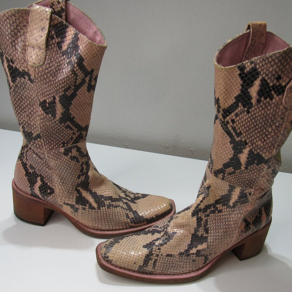 Vtg Hype Spain Leather Python Snake Mid Calf Zipp… - image 1